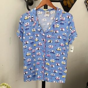 Womens Lightweight Blue RV Camper Pink Flamingo sleep Wear Tops